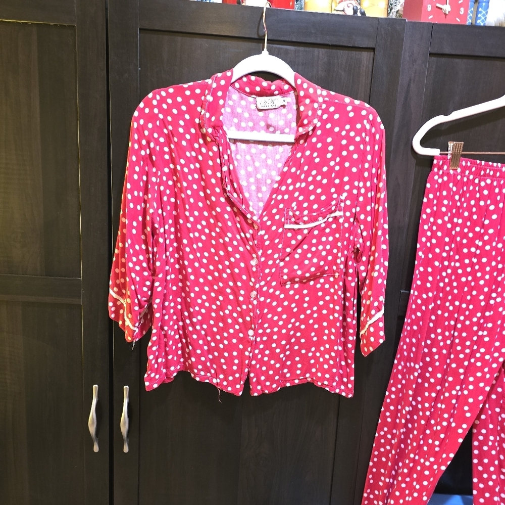 Anna-Kay  Petti Pois Silk-blend 2 Piece Sleep Set Made In France Size:Medium - Picture 5 of 6